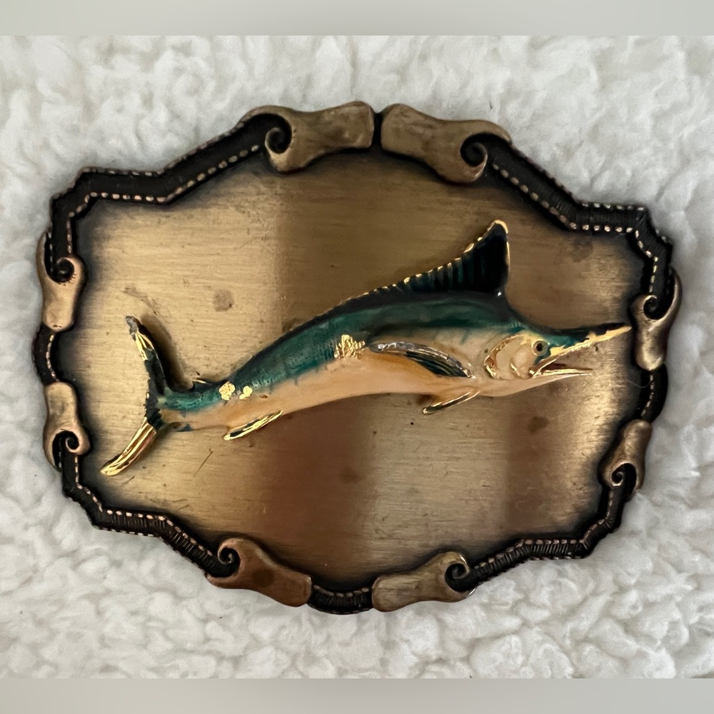 VTG 1979 RAINTREE MARLIN FISH BELT BUCKLE (3 1/2" X 2 3/4")